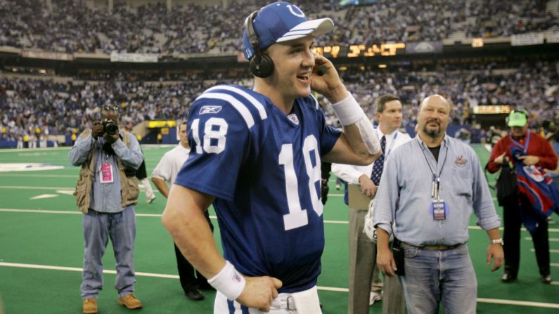 Manning gives an interview after a 2004 game in which he set a new single-season record for touchdowns (49). He'd go on to break that record again in 2013.
