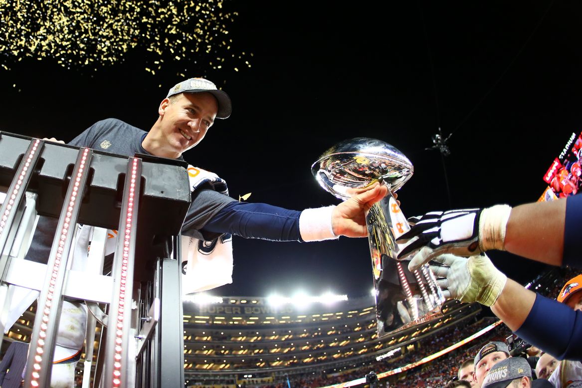 Peyton Manning is handed the Vince Lombardi Trophy after <a href="http://www.cnn.com/2016/02/07/us/gallery/super-bowl-50-photos/index.html" target="_blank">the Denver Broncos won Super Bowl 50</a> on Sunday, February 7. <a href="http://www.cnn.com/2016/02/08/us/gallery/peyton-manning/index.html" target="_blank">Manning</a> is the first starting quarterback to win a Super Bowl with two different teams. He also won with the Indianapolis Colts in 2007. 