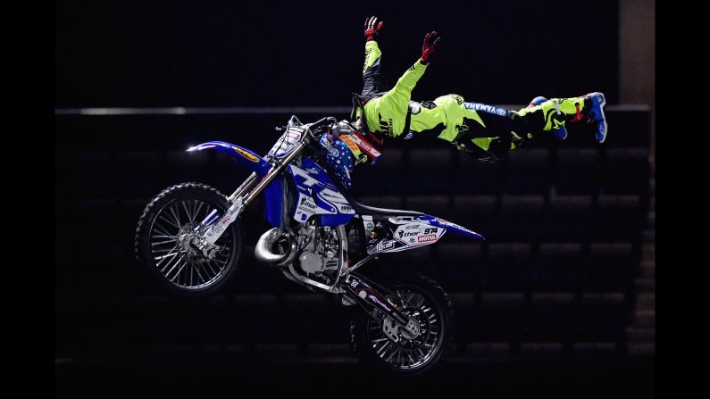 A member of the Nitro Circus rehearses in Glasgow, Scotland, on Thursday, February 4.