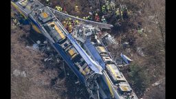 Rescue workers search the site of a train accident near Bad Aibling, Germany, on Tuesday, February 9.