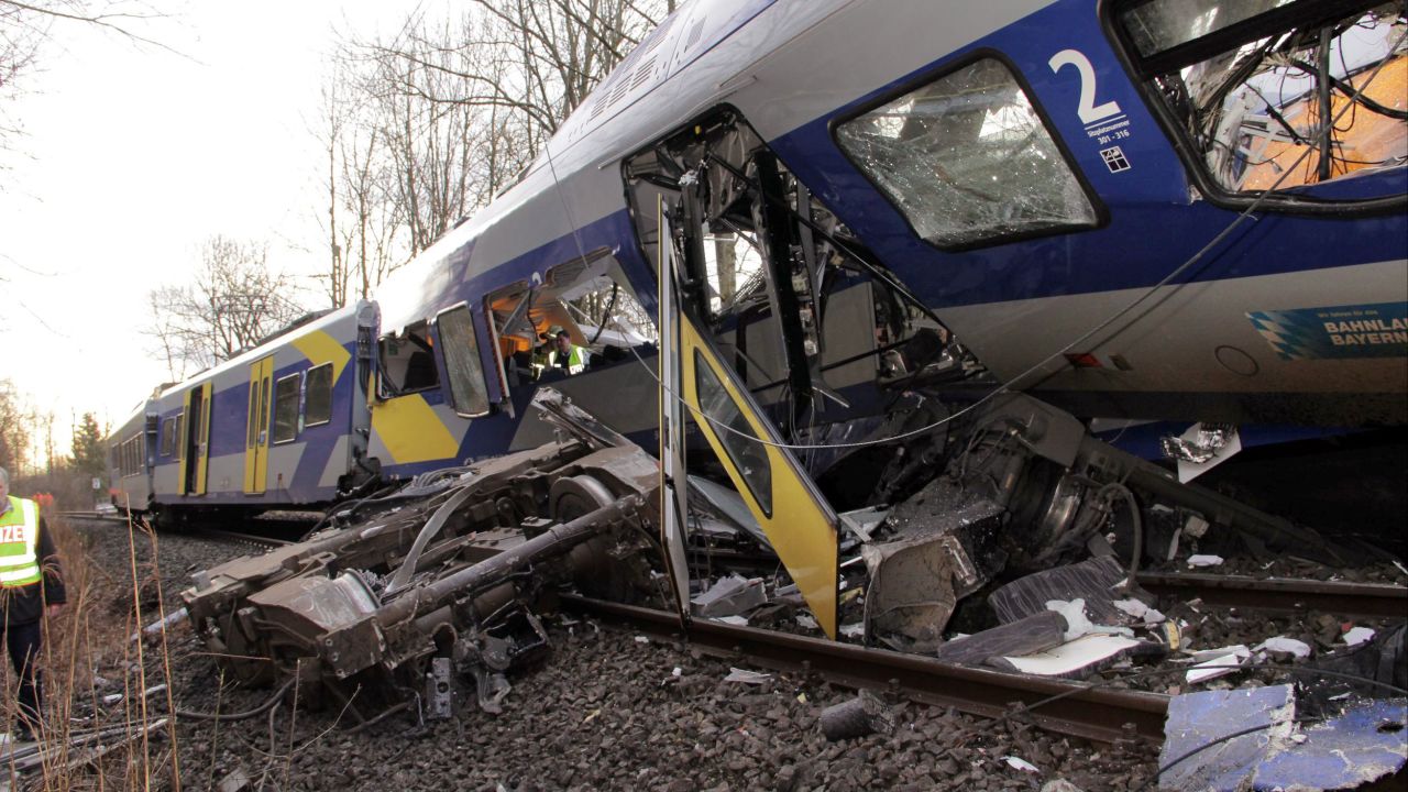 An axis sits separated from the train carriage at the site of of the crash.