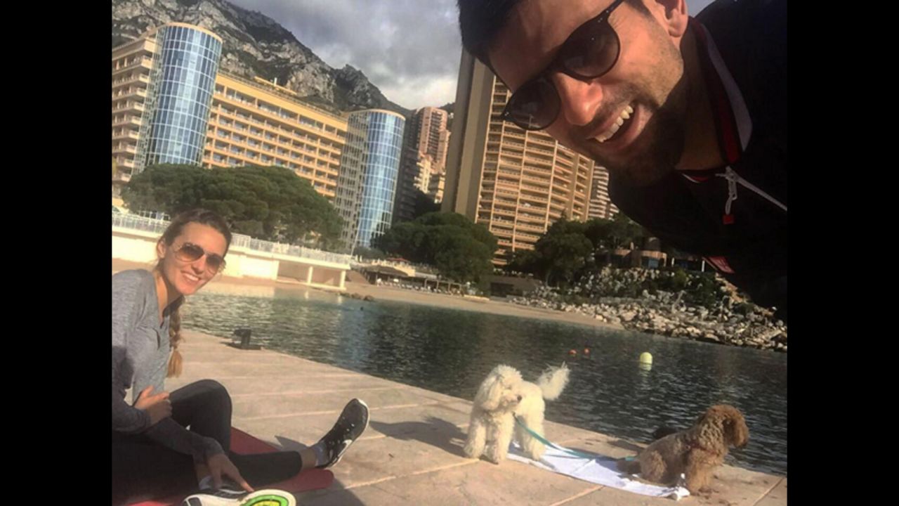 Novak Djokovic, the world's top-ranked tennis player, takes a selfie with his wife, Jelena, and two dogs on Tuesday, February 9. "How does your #perfectmorning look?" <a href="https://www.instagram.com/p/BBjvlojzP41/" target="_blank" target="_blank">he said on Instagram.</a>