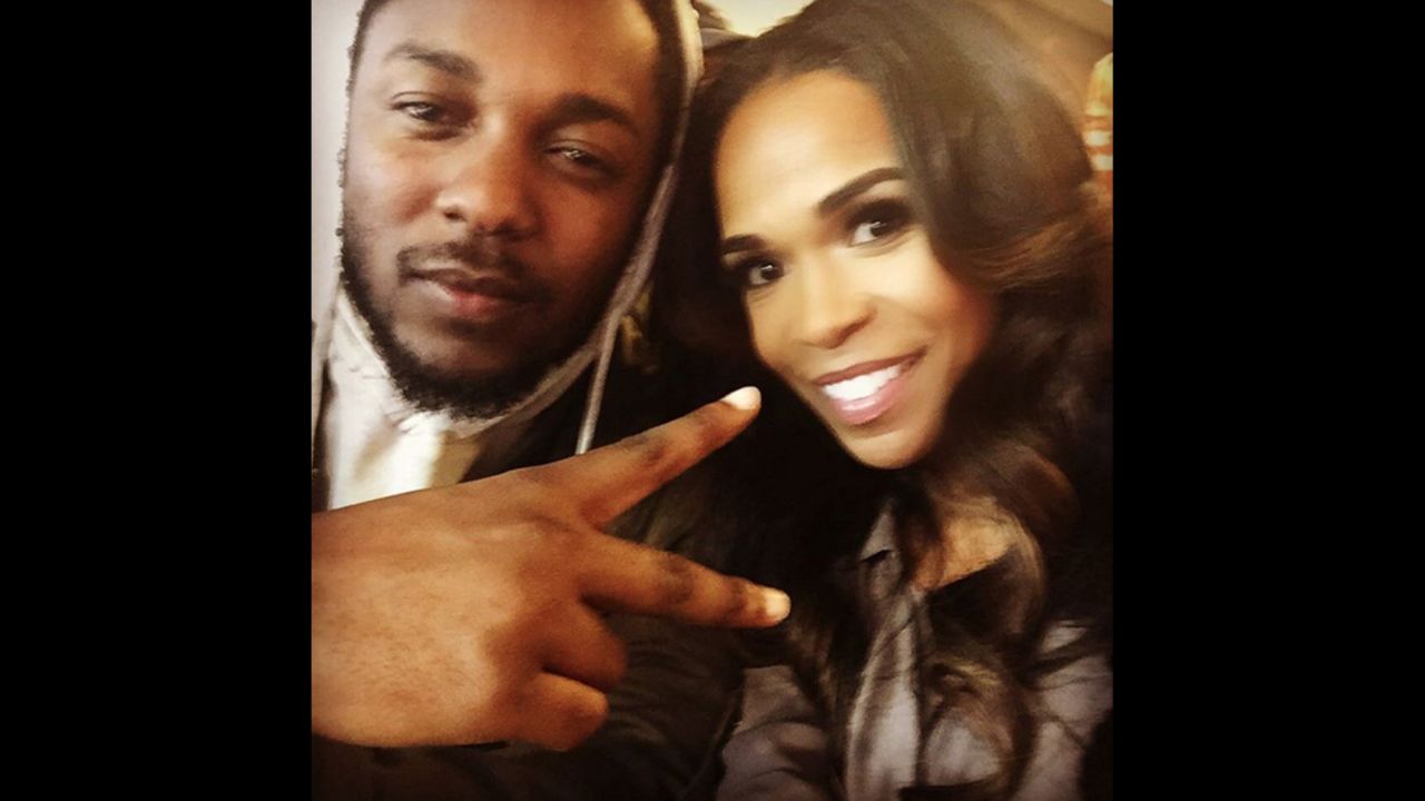 Singer Michelle Williams <a href="https://www.instagram.com/p/BBgu49lqfXd/" target="_blank" target="_blank">takes a selfie</a> with rapper Kendrick Lamar on Sunday, February 7.