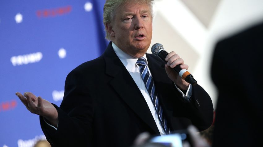 LONDONDERRY, NH - FEBRUARY 08:  Republican presidential candidate Donald Trump answers questions during a town hall at the Lions Club February 8, 2016 in Londonderry, New Hampshire. Candidates are in a last push for votes ahead of the first in the nation primary on February 9.  (Photo by Win McNamee/Getty Images)