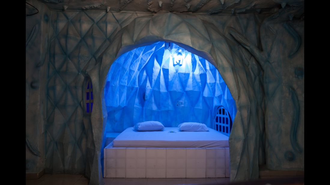An igloo-themed room at the Kiss Me Motel.
