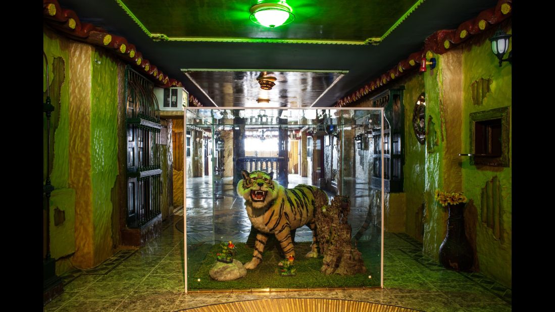 A tiger prop at the Motel Condoricosas in Cali.