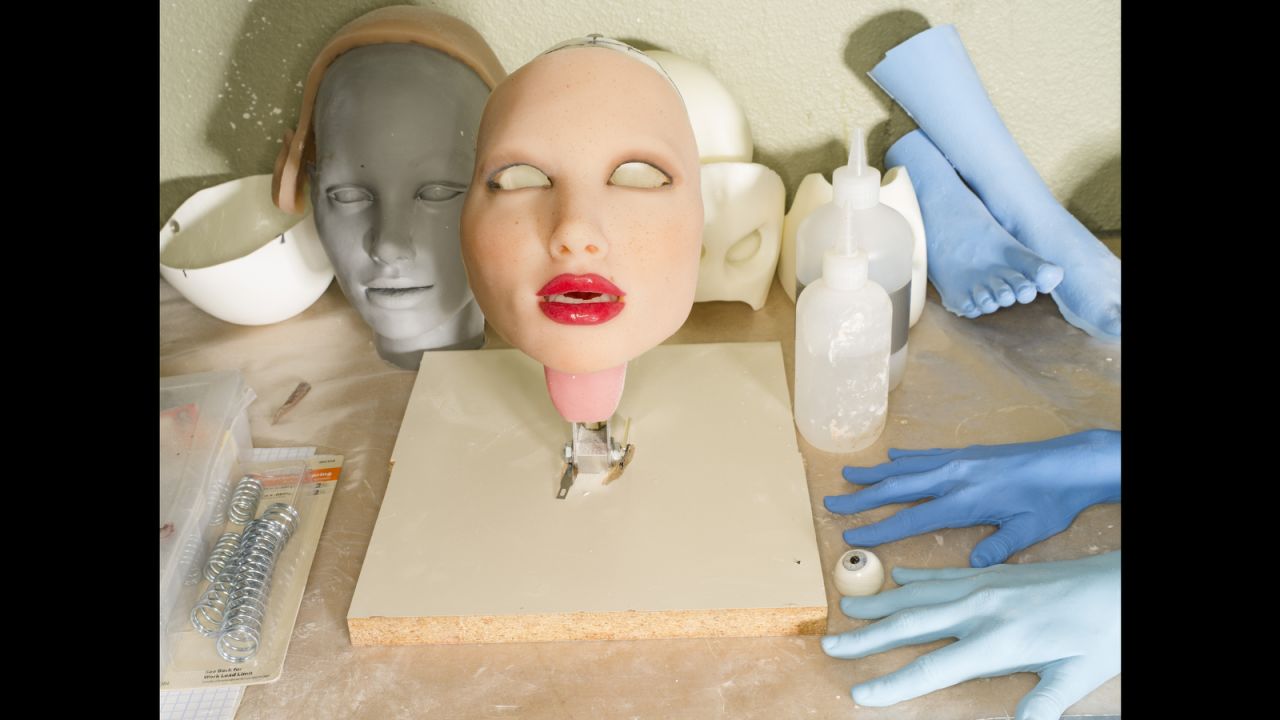 An interchangeable face of a RealDoll is seen at a sex-doll factory in San Marcos, California. The face attaches to the body via magnets.