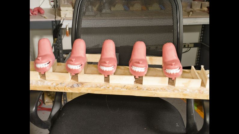 Jaw and mouth parts lie on a workstation.