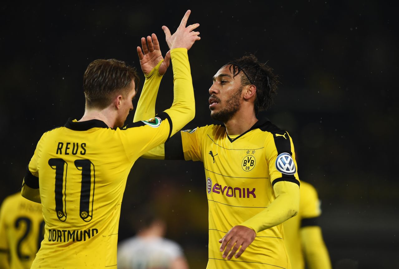 Last season's beaten finalist Dortmund progressed to the semifinals of the German Cup with a 3-1 win thanks to goals from Marco Reus, Pierre-Emerick Aubameyang and Henrik Mkhitaryan.