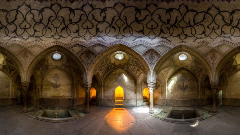 The 18th-century Karim Khan castle stands in the center of Shiraz. "The unique architecture, lighting and patterns presented in the Iranian baths catches the eye at first glance," says Ganji.