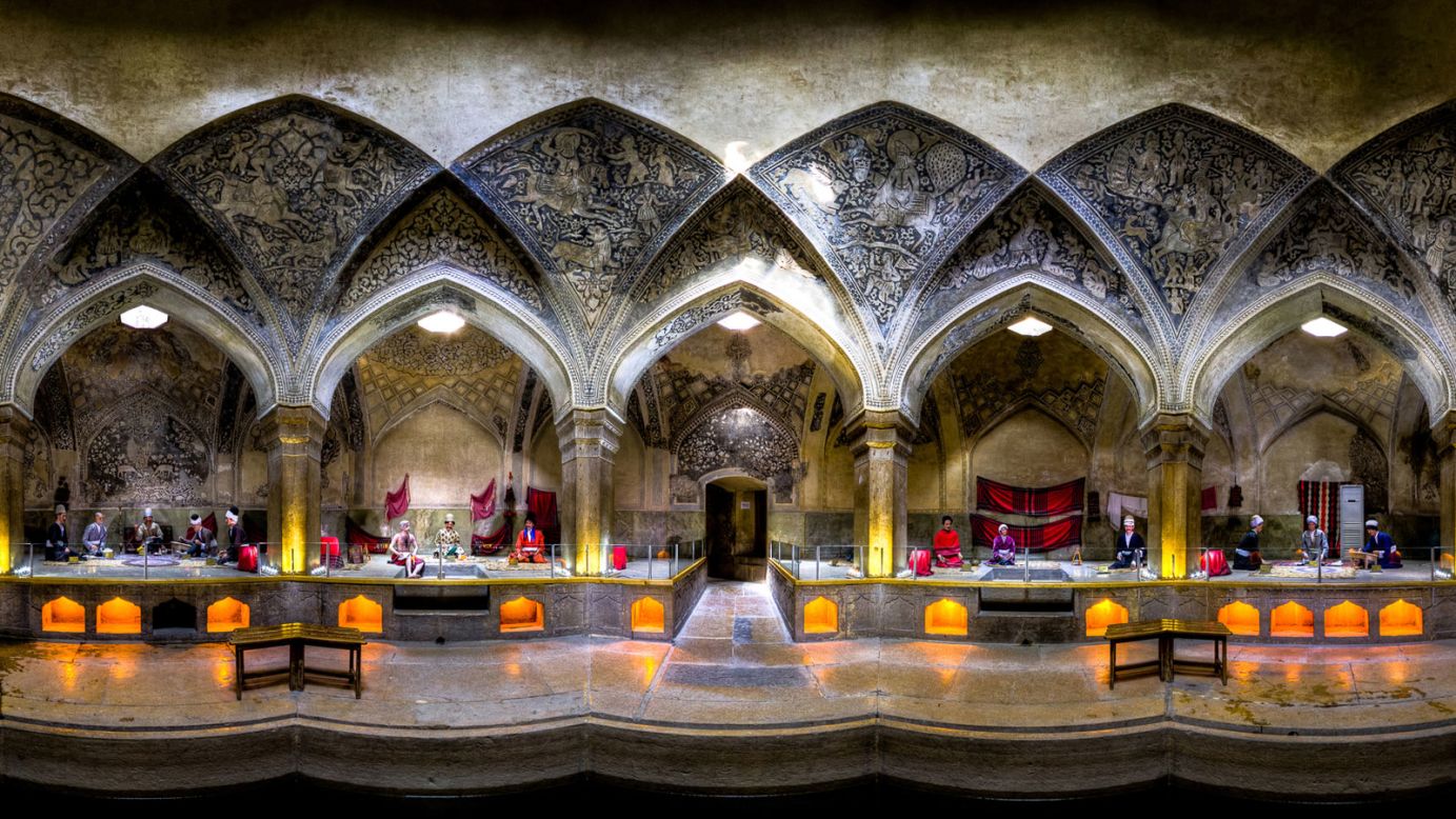 "The amazing symmetry of the architecture and its limestone embellishments make this bath one of a kind," says Ganji. "To capture this stretched panorama, I needed permits to allow me to stand in the middle of the deep bath."