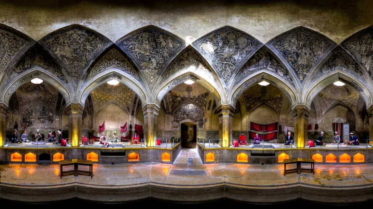 "The amazing symmetry of the architecture and its limestone embellishments make this bath one of a kind," says Ganji. "To capture this stretched panorama, I needed permits to allow me to stand in the middle of the deep bath."