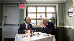 Democratic presidential candidate Sen. Bernie Sanders (D-VT) meets with Reverend Al Sharpton at Sylvia's Restaurant on February 10, 2016 in the Harlem neighborhood of New York City. 