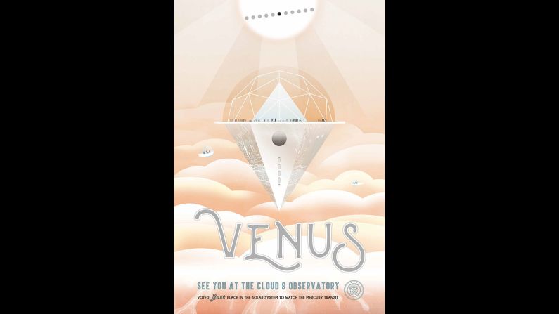 This poster imagines the "best" vantage point on Venus, to spot the <a href="index.php?page=&url=http%3A%2F%2Feclipse.gsfc.nasa.gov%2Ftransit%2Fcatalog%2FMercuryCatalog.html" target="_blank" target="_blank">Mercury Transit</a> -- or when Mercury comes between the Sun and Earth. 