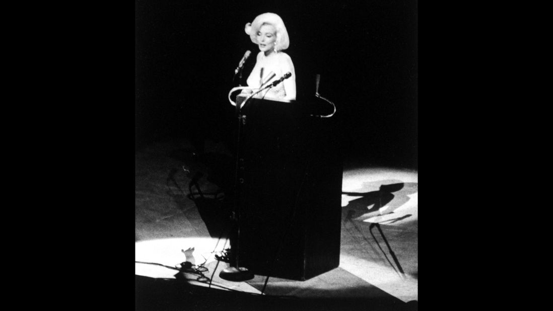 Actress Marilyn Monroe delivers a sultry rendition of "Happy Birthday" at Kennedy's 45th birthday celebration in May 1962. It was her last major public appearance before her death three months later. The star was long rumored to have had an affair with Kennedy.