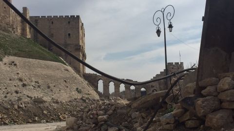 Aleppo's citadel is visible from a Syrian government position.