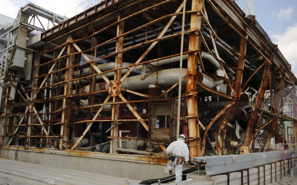 A worker approaches the No. 3 reactor on February 10.