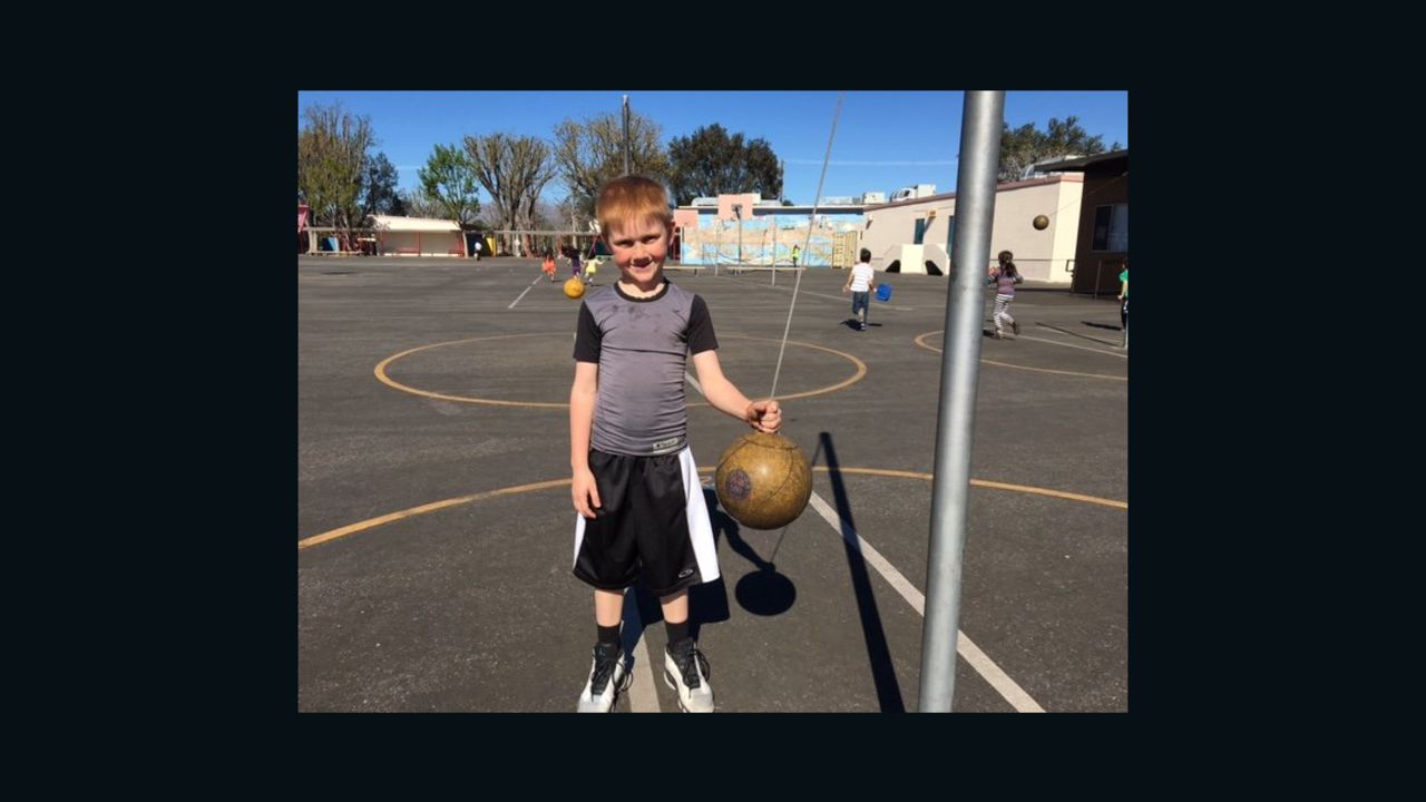 Cooper Stutler on the playground of Sunny Brae Avenue school. Nearly 2,000 students had to switch schools after the leak.