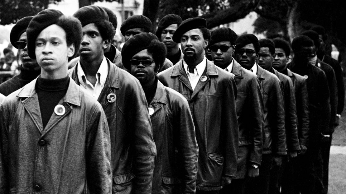 Black Panthers line up at a Free Huey rally in Defermery Park in west Oakland, in 1968. 