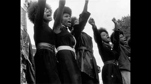 Black Panthers demonstrate in Oakland, California. The group created free breakfast programs for poor kids and free health clinics for the needy. It also produced a Black Panther newspaper that reaches thousands of readers at the group's peak.<br />