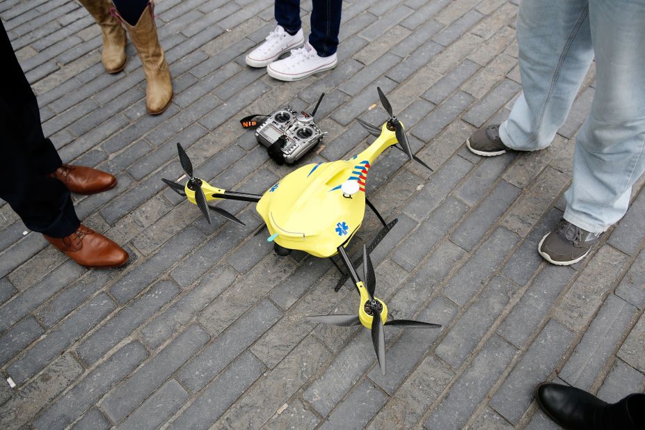 As drones have become more popular and widely available a variety of uses have sprung up. This prototype ambulance drone, developed by scientists at Delft University of Technology, carries a built-in defibrillator.