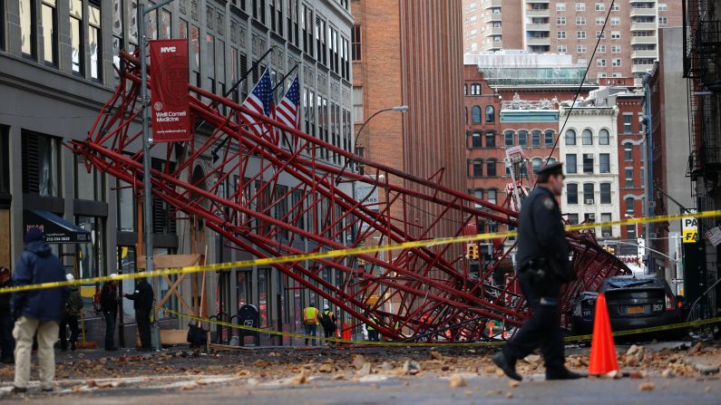 A construction crane lies on a New York street <a href="http://www.cnn.com/2016/02/05/us/new-york-crane-collapse/" target="_blank">after it collapsed in Lower Manhattan</a> on Friday, February 5. One person was killed and three others were injured.