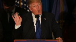 MANCHESTER, NH - FEBRUARY 09:  Republican presidential candidate Donald Trump speaks after Primary day at his election night watch party at the Executive Court Banquet facility on February 9, 2016 in Manchester, New Hampshire. Trump was projected the Republican winner shortly after the polls closed.  (Photo by Joe Raedle/Getty Images)