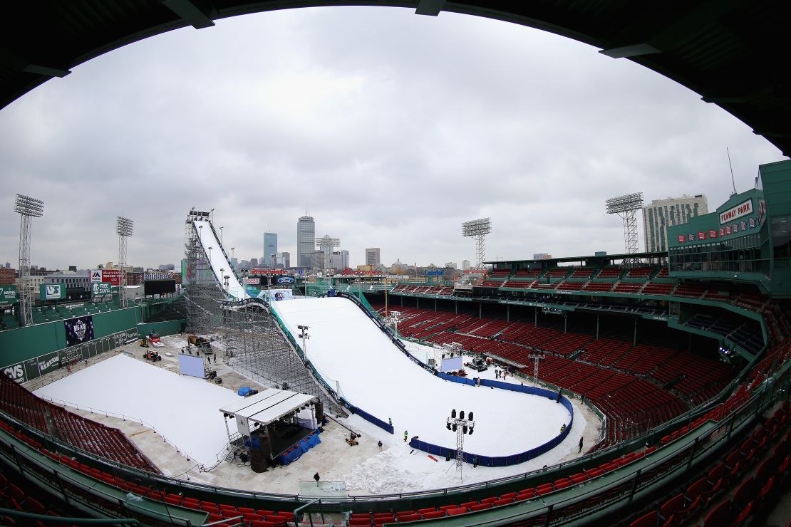 A view of the ski and snowboarding ramp at Fenway Park ahead of the Big Air at Fenway Event.