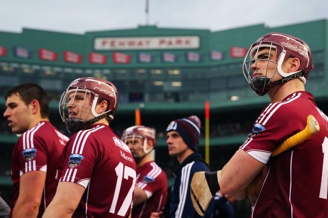 Fenway Park has hosted a number of other sports in recent years. Here, Irish hurling players from Galway look on during a 2015 match against rivals Dublin.
