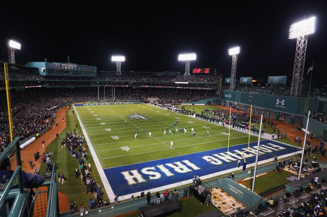 The Boston College Eagles and the Notre Dame Fighting Irish American Football teams faced off at Fenway Park in November 2015.