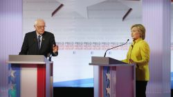 Democratic presidential candidate Sen. Bernie Sanders and Hillary Clinton participate in the PBS NewsHour Democratic presidential candidate debate at the University of Wisconsin-Milwaukee on February 11, 2016, in Milwaukee, Wisconsin.