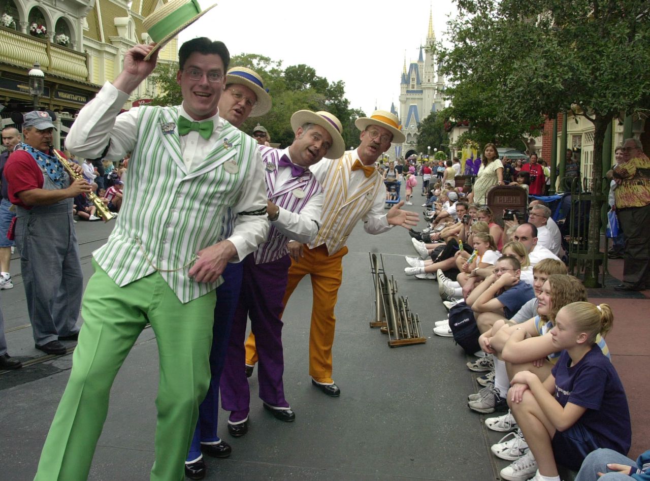 The Dapper Dans of Disney World, self-described as the finest barbershop ensemble in a two block radius on Main Street, U.S.A., deliver pun-laden wordplay and tap dancing medleys to entertain guests. The group has been a Disney theme park staple dating back to 1959, when they began performing at Disneyland in California. They've been strutting down Main Street at Disney World since the park opened in 1971.