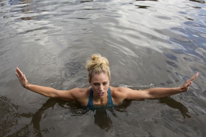 A day after her win, Kerber followed through on a bet and took a plunge in the Yarra River, close to the grounds at Melbourne Park.  