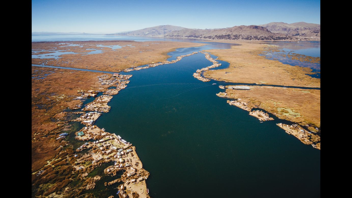 Almost 100 man-made Uros Islands float near the shores of Lake Titicaca. The lake sits at an elevation of over 12,000 feet -- twice as high as Denver.