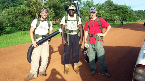 From left: Graduate student Kevin Kobylinski, African researcher Massamba Sylla and CSU microbiologist Brian Foy pause during mosquito collection in Senegal. 