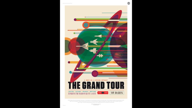 The Studio at JPL designed retro interplanetary travel posters featuring our solar system and exoplanets. Once every 175 years Jupiter, Saturn, Uranus and Neptune align. NASA's <a href="index.php?page=&url=http%3A%2F%2Fvoyager.jpl.nasa.gov%2Fscience%2Fplanetary.html" target="_blank" target="_blank">Voyager mission</a> was designed to take advantage of this alignment in the late 1970s and the 1980s. 
