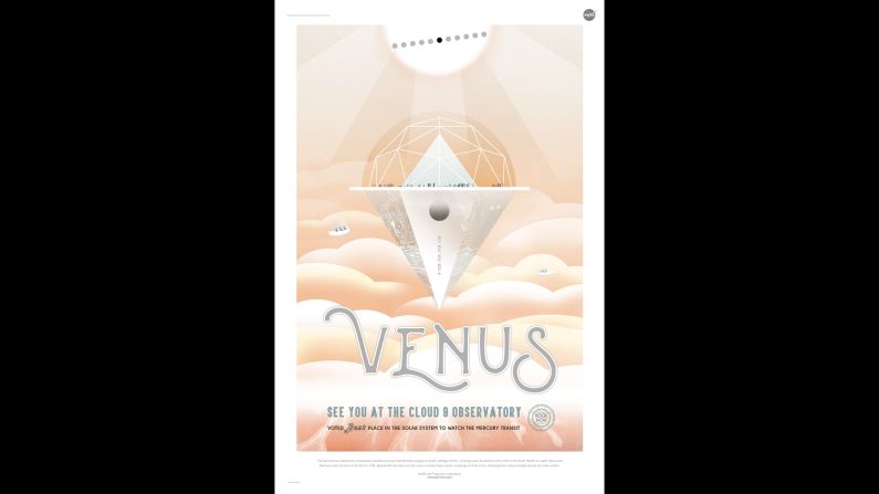 This poster imagines the "best" vantage point on Venus to spot the <a href="index.php?page=&url=http%3A%2F%2Feclipse.gsfc.nasa.gov%2Ftransit%2Fcatalog%2FMercuryCatalog.html" target="_blank" target="_blank">Mercury Transit</a> — or when Mercury comes between the Sun and Earth. 