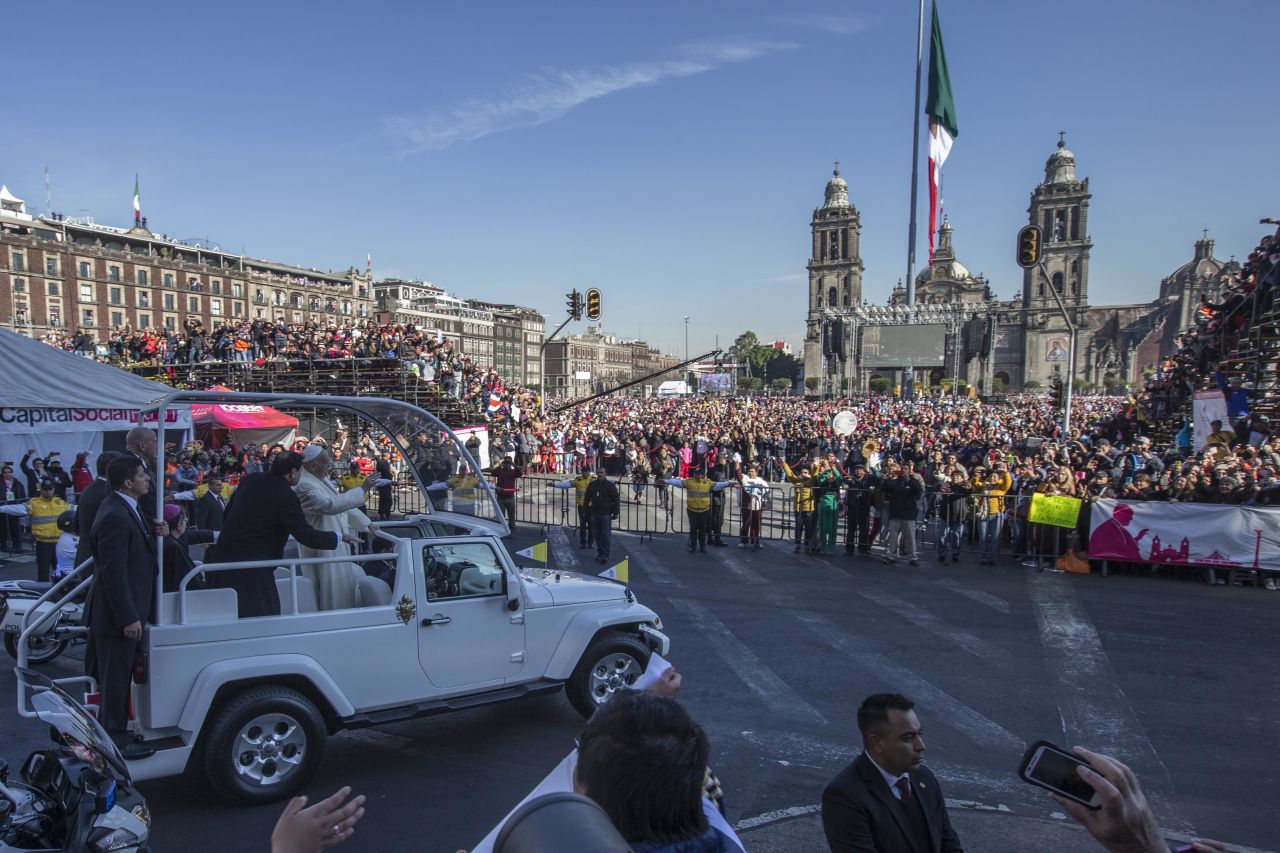 Pope Francis arrives in Mexico City's main square on February 13.