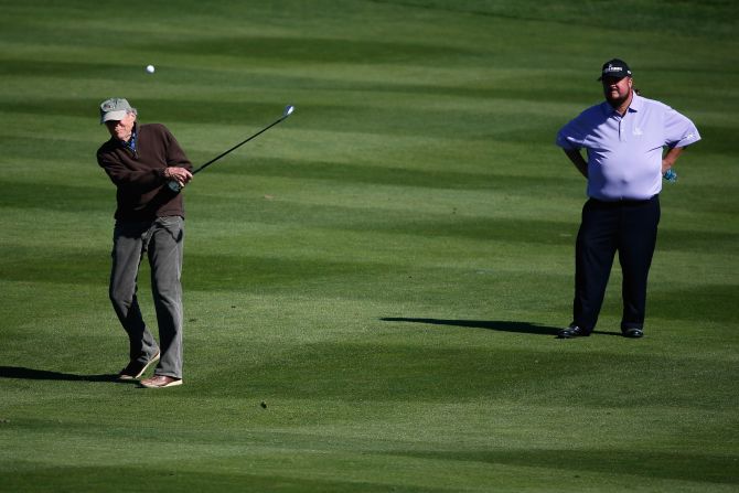 He may be 85-years-old but this his punk is still hoping to feel lucky on the course this weekend. Actor and director, Clint Eastwood swings an iron of the third fairway at Pebble Beach.  The star of "Dirty Harry" and "Escape from Alcatraz" was previously mayor of the nearby city of Carmel.