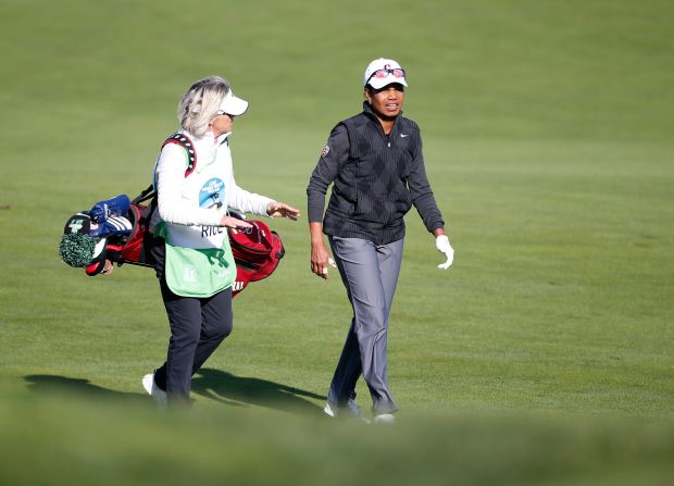 Condoleezza Rice walks down the fairway on the 10th hole at the Monterrey Peninsula course. The former Secretary of State under President Geroge W. Bush is a keen golfer and reportedly a member of the exclusive Augusta National Golf Club in Augusta, Georgia.
