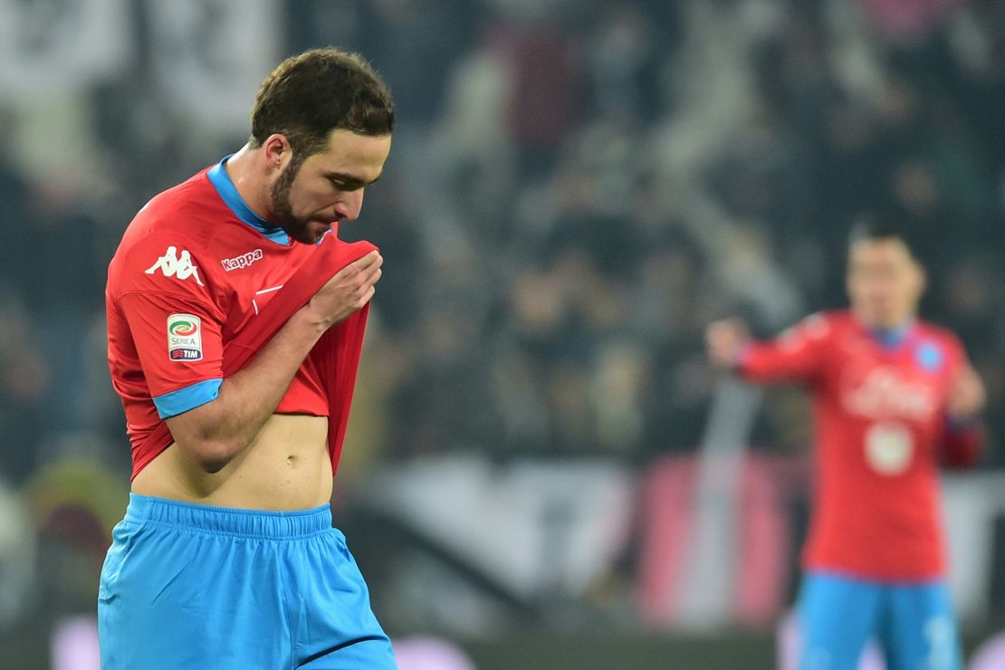 Gonzalo Higuain trudges from the field after Napoli was defeated by Juventus.