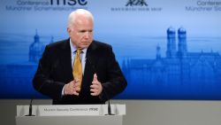 U.S. Senator John McCain criticizes Russia's actions in Syria at the Munich Security Conference in Germany.
