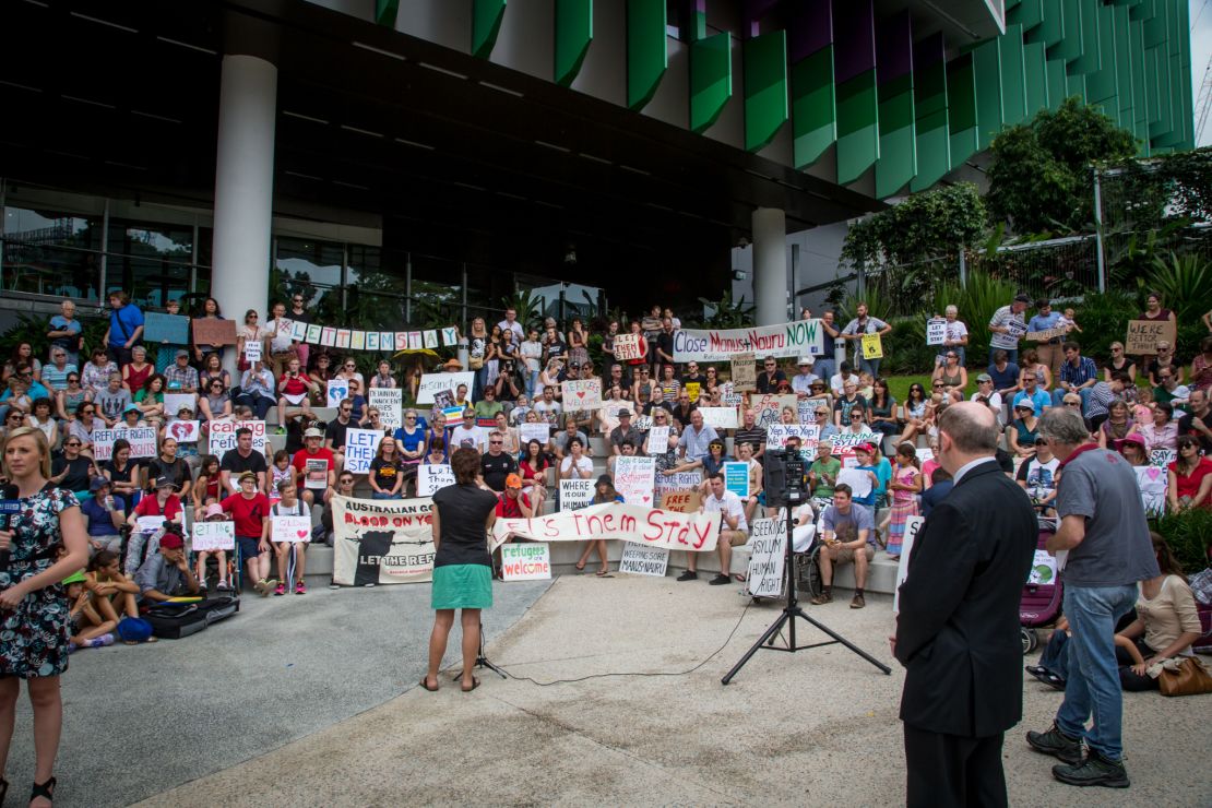 Protesters for the #LetThemStay campaign stage rally for "Baby Asha" on Sunday, February 14, 2016.
