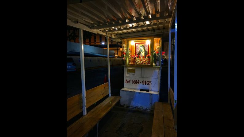 MEXICO: "A little chapel to Our Lady of Guadalupe is lit at an empty taxi stand in Mexico City. She is the patron saint of Mexico and one of the most revered saints in Latin America." - CNN's Miguel Castro <a href="index.php?page=&url=http%3A%2F%2Finstagram.com%2Fsambassando" target="_blank" target="_blank">@sambassando</a>.