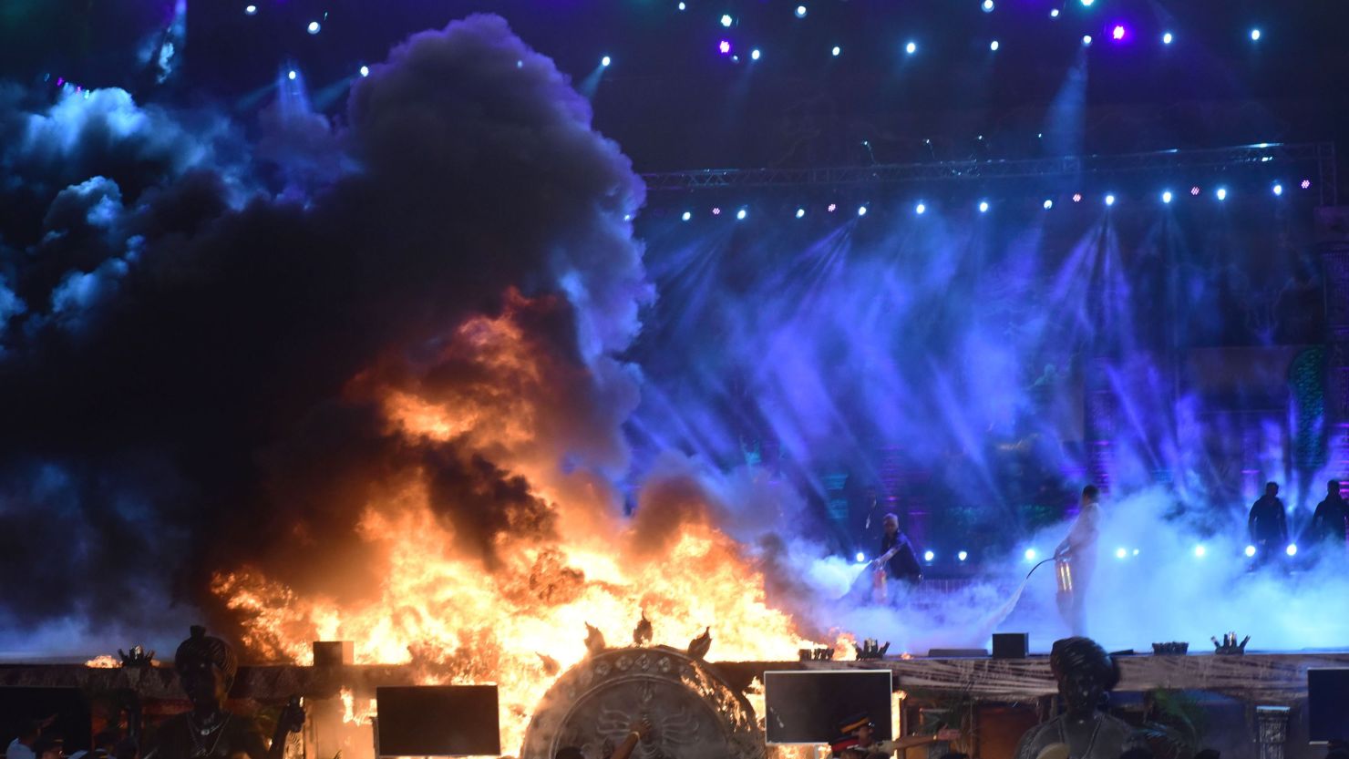 The stage burst into flames during an opening ceremony event. 