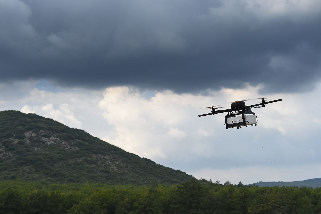 The team believes one of the key challenges in using drones is changing perceptions about the device and understanding that unmanned aircraft, like drones, can be used for good. Pictured, a prototype of a package delivery drone.