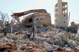 The remains of the hospital supported by Doctors Without Borders in Maarat al-Numan.