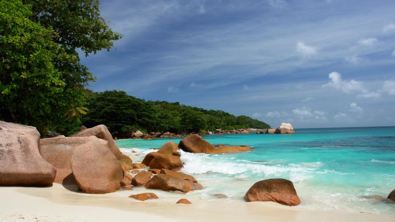 Anse Lazio on Praslin Island in the Seychelles gets high marks from one TripAdvisor reviewer for "clean and clear water."