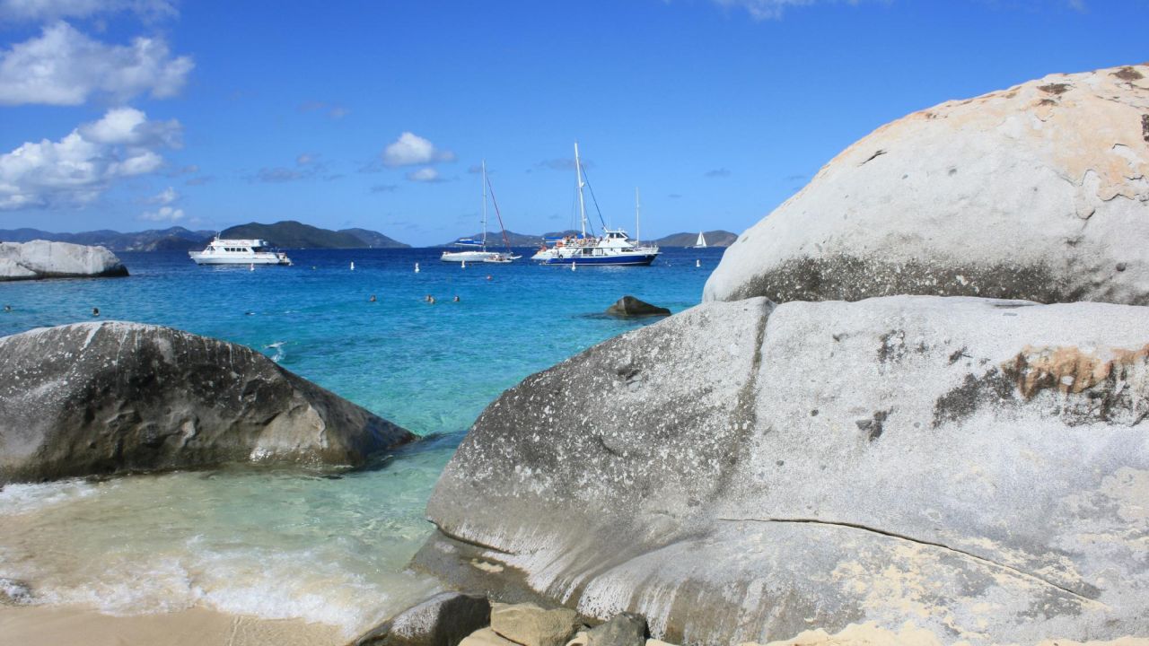 Huge boulders dot the Baths at Virgin Gorda in the British Virgin Islands.