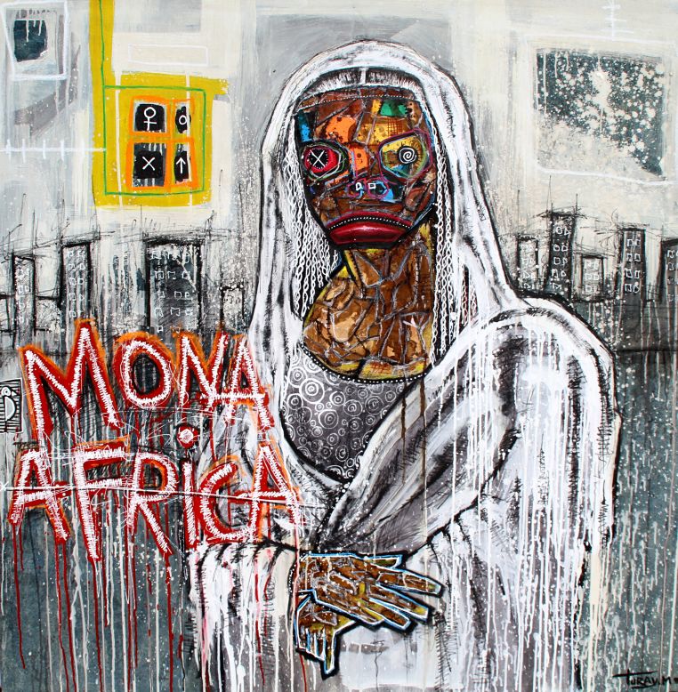 His piece "Mona Africa" is inspired by Leonardo da Vinci's "Mona Lisa", and is a special tribute to the human fossil "Lucy" discovered in Ethiopia in the 1970's. "Lucy was the first woman to trace us back to the origins of humanity," says Turay.